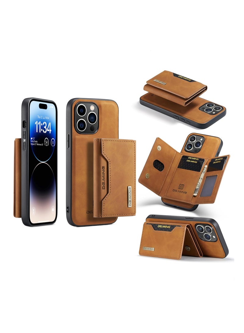 KASTWAVE Leather Wallet Phone Cases for iPhone 15 Pro Max, 6.7'' 2 in 1 Leather Phone Case Back Cover Magnetic Detachable with Trifold Wallet Card Holder Pocket Detachable Back Cover (Brown) - Image 1