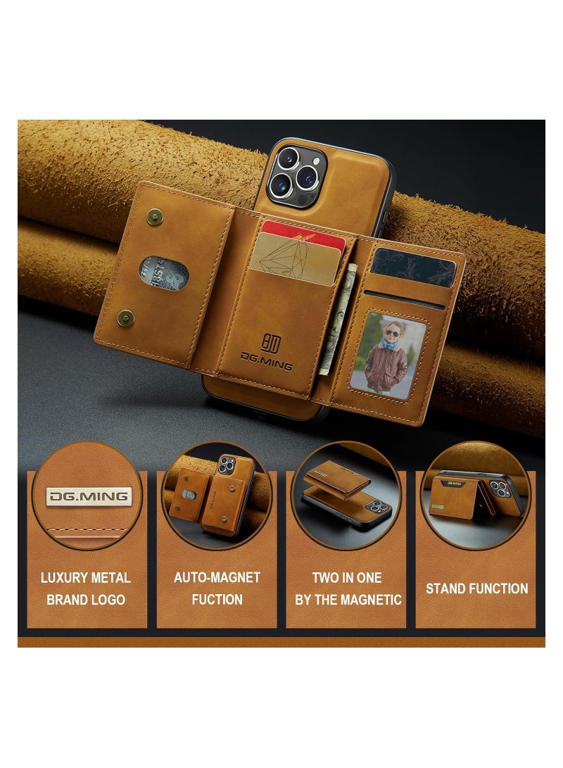 KASTWAVE Leather Wallet Phone Cases for iPhone 15 Pro Max, 6.7'' 2 in 1 Leather Phone Case Back Cover Magnetic Detachable with Trifold Wallet Card Holder Pocket Detachable Back Cover (Brown) - Image 3