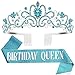 Cocide Birthday Queen Sash Crystal Tiara Kit COCIDE Birthday Tiaras and Crowns for Women Sashes for Women Blue Decorations Set Rhinestone Headband Hair Accessories Glitter Sash for Party - Image 3