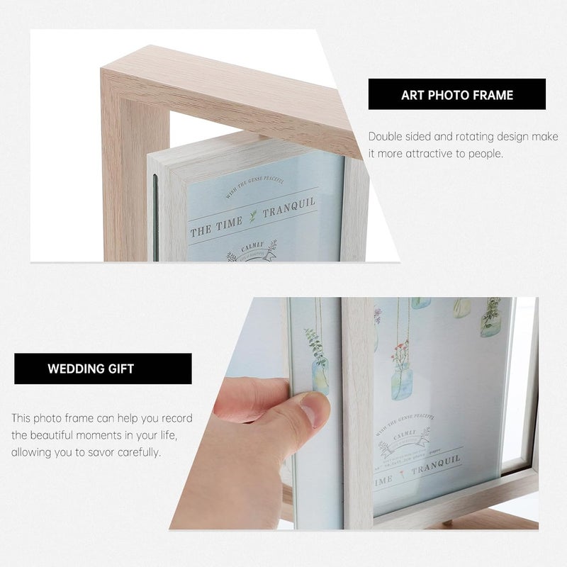 Rotating Double Sided 6-inch Photo Frame, Siamese Wooden Art Picture Holder for Wedding and Home Décor, Creative Two-panel Rotatable Display - Image 5