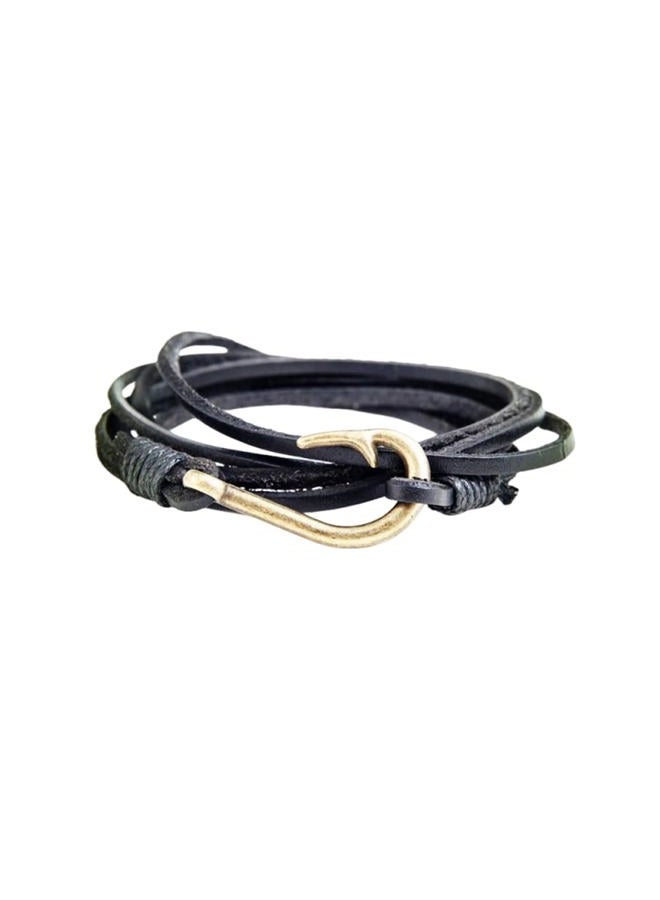 JOYID Fish Hook Leather Wrap Braided Bracelet Multi-layer Handwork Punk style Fish Clasp Bracelet for Men, 9 inch, Metal - Image 1
