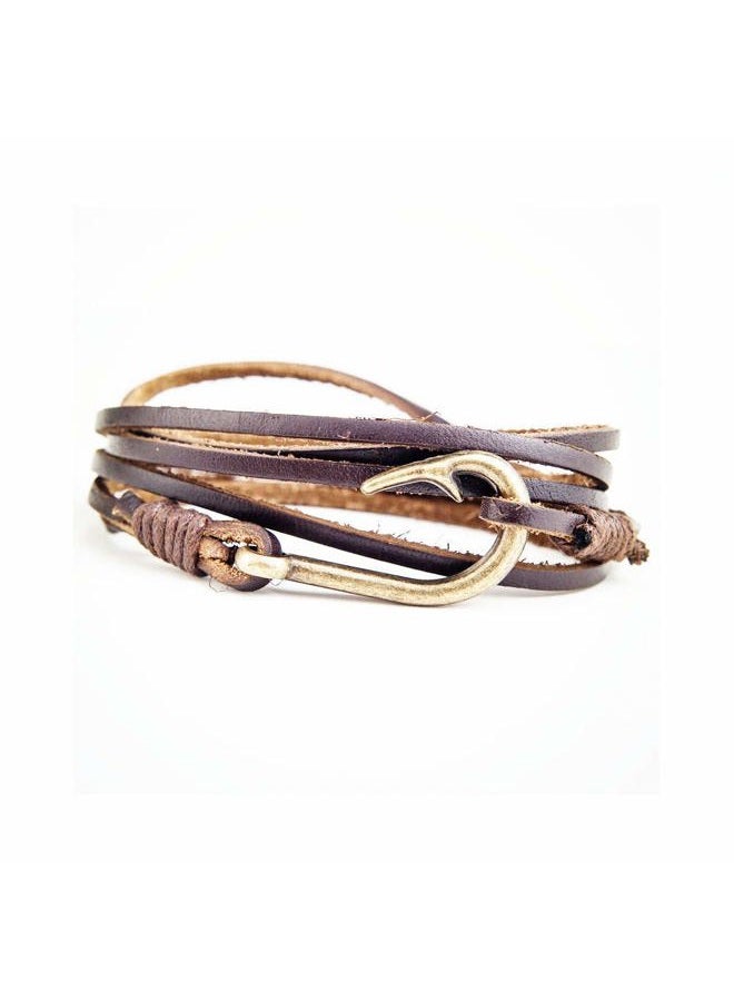 JOYID Fish Hook Leather Wrap Braided Bracelet Multi-layer Handwork Punk style Fish Clasp Bracelet for Men, 9 inch, Metal - Image 4
