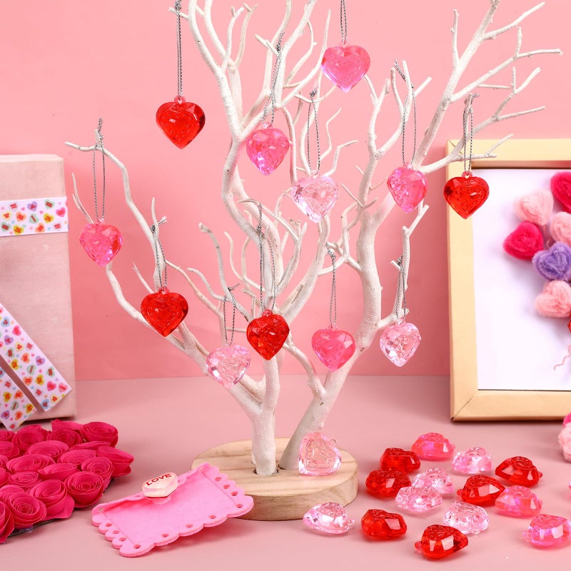 BOARDFEB 36Pcs Valentine's Day Heart Ornaments, Red Pink Heart Shaped Hanging Tree Ornaments Acrylic Valentines Day Decorations with Silver String for Home Wedding Valentines Christmas Decor - Image 4