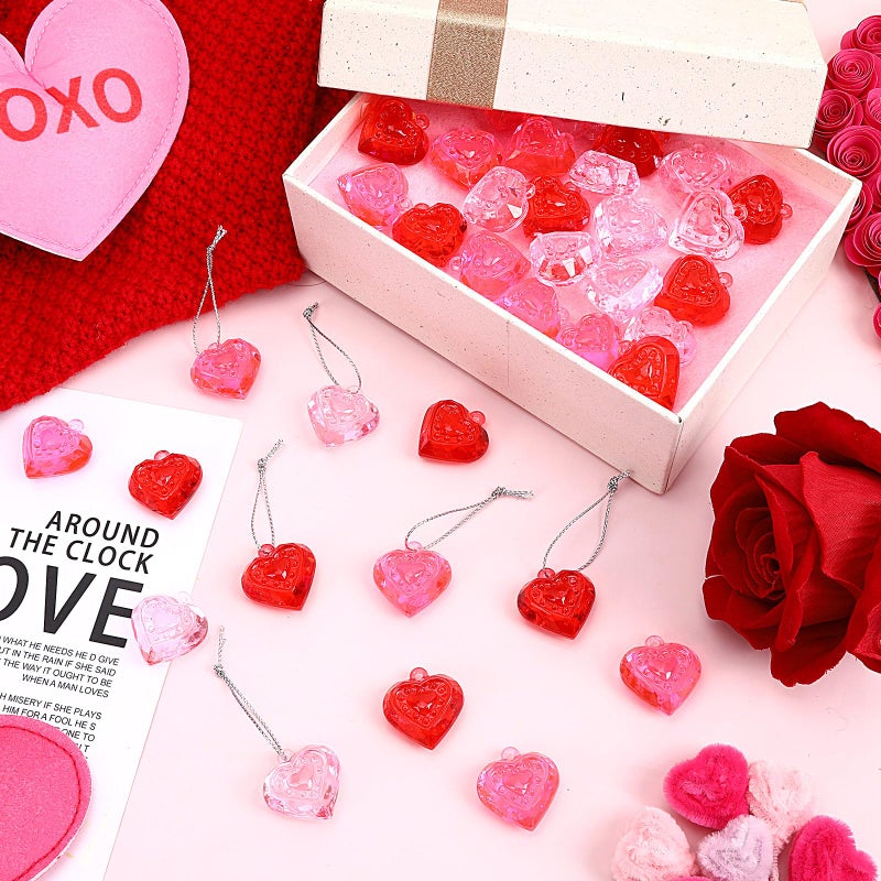 BOARDFEB 36Pcs Valentine's Day Heart Ornaments, Red Pink Heart Shaped Hanging Tree Ornaments Acrylic Valentines Day Decorations with Silver String for Home Wedding Valentines Christmas Decor - Image 2