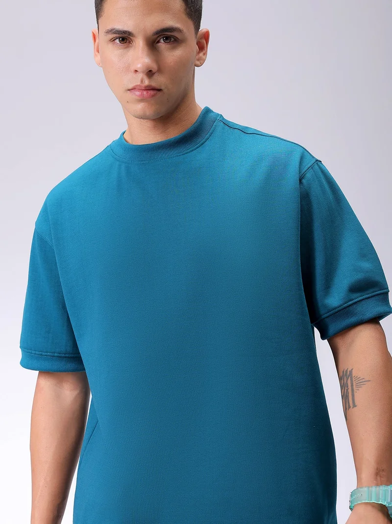The Indian Garage Co Men Oversized Solid Crew Neck Overhead Sweatshirt