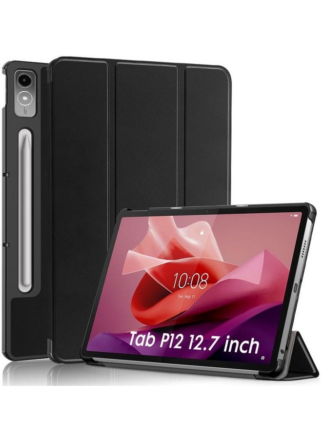 Robustrion - Robustrion Cover for Lenovo Tab P12 12.7 inch Cover Case, Flip Stand Cover Case for Lenovo Tab P12 Tablet [Supports Auto Sleep Wake] - Black - Image 1