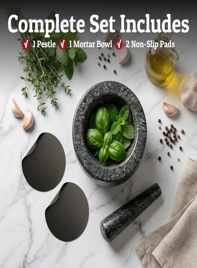 Priority Chef طقم هاون ومدقة شديد التحمل من بريوريتي شيف، سعة 1.5 كوب، مصنوع من الجرانيت بنسبة 100%، قاعدة مانعة للانزلاق، مثالي لتحضير الجواكامولي الطازج، والصلصة، والبيستو، وعاء طحن حجري، وكسارة أعشاب، ومطحنة توابل، 5.5 بوصة - أسود - Image 5