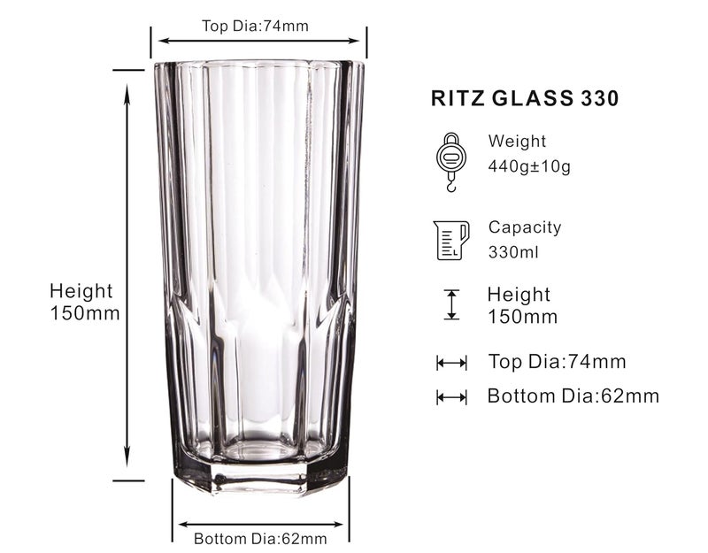 DUBBLIN Ritz 330 Premium Juice and Water Glasses Set of 6 Stylish Transparent Drinking Glasses for Water Juice and Cocktails 330 Ml - Image 2