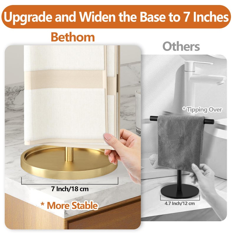 Bethom Bathroom Hand Towel Holder Stand Gold, S-Shape Countertop Towel Standing, Stainless Steel Towel Rack Bar Holds 2 Towels for Kitchen - Image 2