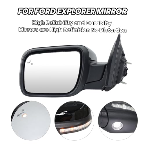 MOFOAP Left Driver Side Door Mirror Compatible with Ford Explorer 2011-2015 Mirrors with Power Glass Heated with Turn Signal Light Puddle Lamp Blind Spot Detection Textured Black (9 Pins) - Image 5