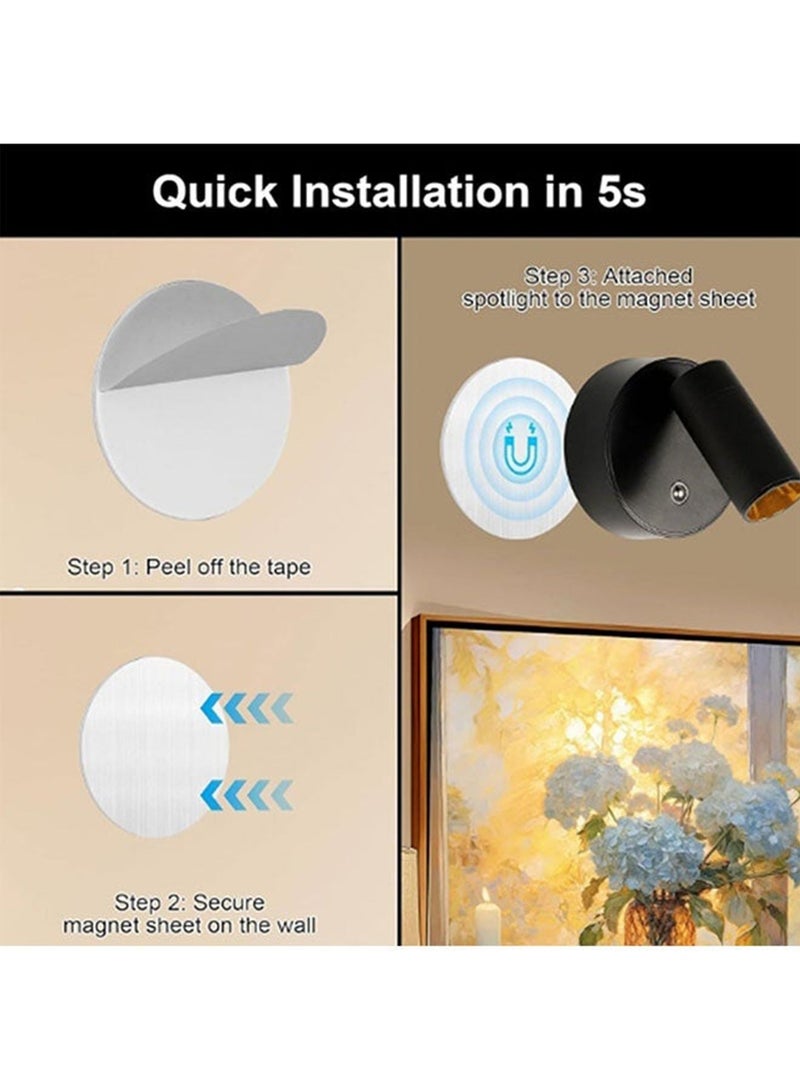 Adando Spot Lights Indoor 2500mAh Rechargeable Battery Plant Spot light Indoor, Wireless Uplighting with 3 Colors & Dimmable, LED Picture Light for Painting Artwork Accent (Black) - Image 2