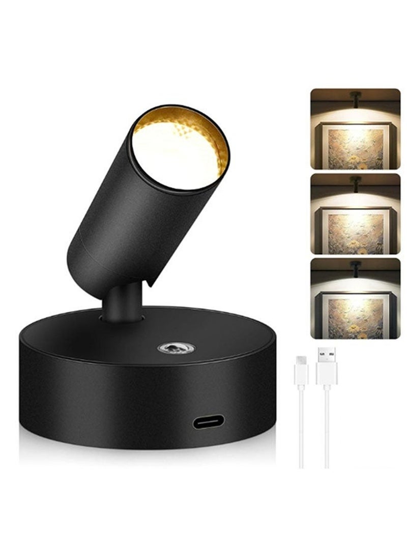 Adando Spot Lights Indoor 2500mAh Rechargeable Battery Plant Spot light Indoor, Wireless Uplighting with 3 Colors & Dimmable, LED Picture Light for Painting Artwork Accent (Black) - Image 1