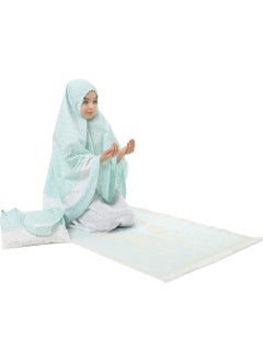 Elanesa  Girl Child's Prayer Dress 4-Piece With Prayer Rug and Bag Mint Color Star Printed Belt Pattern  - Image 5