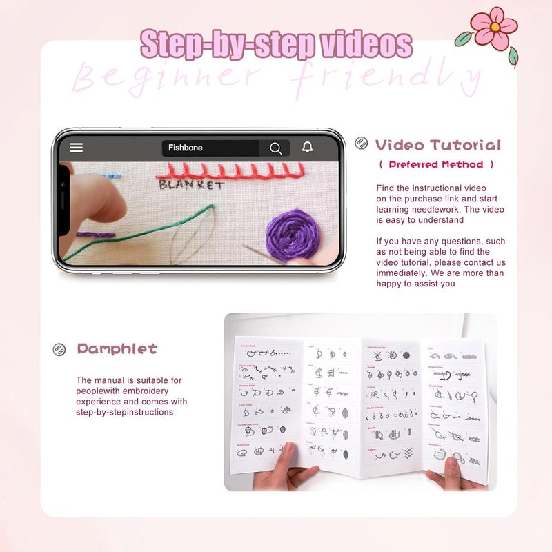 spicssa Embroidery Stitch Book Kit, All in One Sewing Embroidery Kits, Starter Practice Patterns, Complete Tool kit and VideoTutorials, Gifts for Girlfriends, Mothers, and Craft Lovers - Image 3