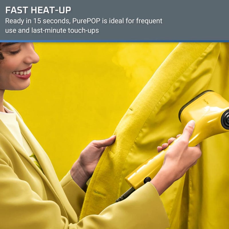 Rowenta, Steamer for Clothes, PurePop Handheld Steamer, 1.5Lbs, 15 Second Heatup, 2.3 Oz Capacity, 1150 Watts, Ironing, Yellow Clothes Steamer, Vacation Essentials, Travel Must Have, DR2026 - Image 2
