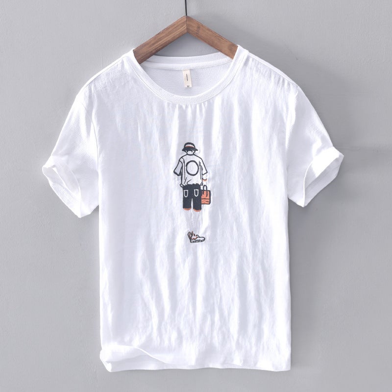 3378-3387 cute cartoon printed short T-shirt men's cotton and linen casual stitching short sleeve T-shirt men's a generation of hair - Image 1