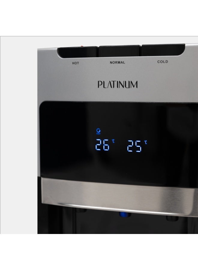 بلاتينيوم WD-8610 موزع مياه بتصميم أسفل الحمل مع قفل للأطفال،2 لتر بارد/5 لتر حار، 3 بزبوز - بارد , معتدل , حار، 85 واط حار/500 واط بارد، شاشة LED - فضي/أسود - Image 2