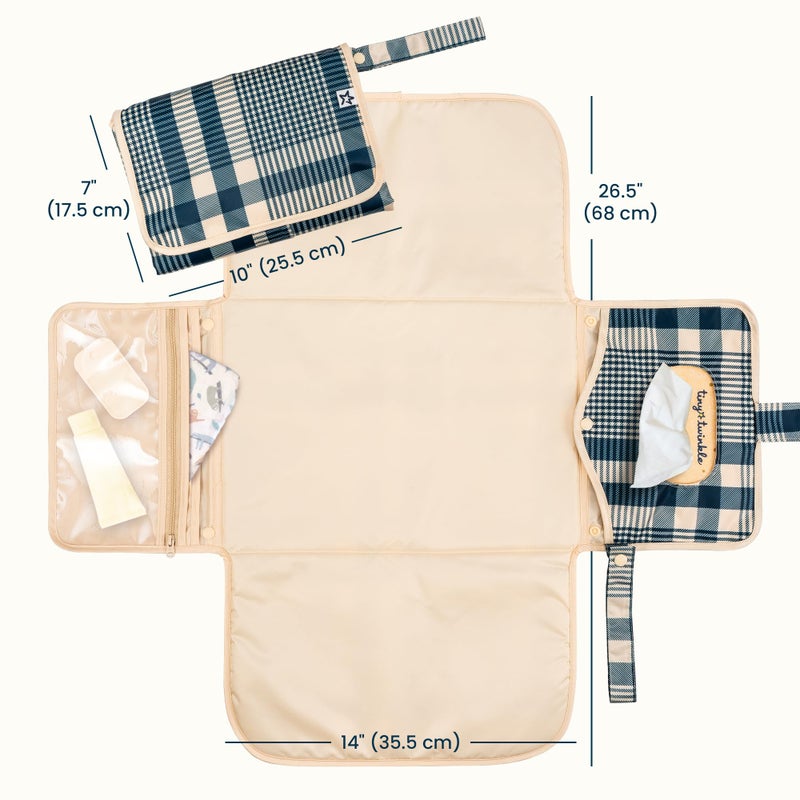 Tiny Twinkle Portable Diaper Changing Pad | Waterproof, Wipeable & Compact Baby Changing Pad for Travel | Smart Wipes Pocket & Organized Storage| Newborn Shower Gift (Gingham) - Image 2