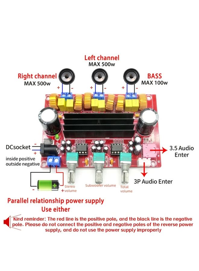 Model 802 TPA3116D2 2 1 Channel 50W 100W Amplifier Board With Copper PCB And Red Heat Sink - Image 5