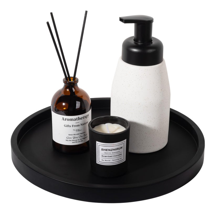Heagoale Silicone Bathroom Tray Round Vanity Tray Decorative Soap Holder Kitchen Countertop Organizer Coffee Table Decor for Candle Perfume Plant 10 Inch Black - Image 2