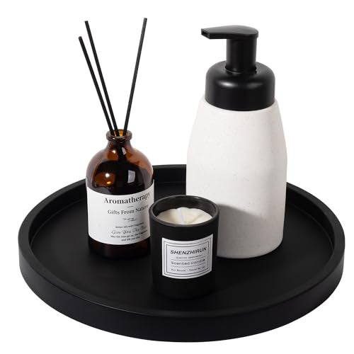 Heagoale Silicone Bathroom Tray Round Vanity Tray Decorative Soap Holder Kitchen Countertop Organizer Coffee Table Decor for Candle Perfume Plant 10 Inch Black - Image 1