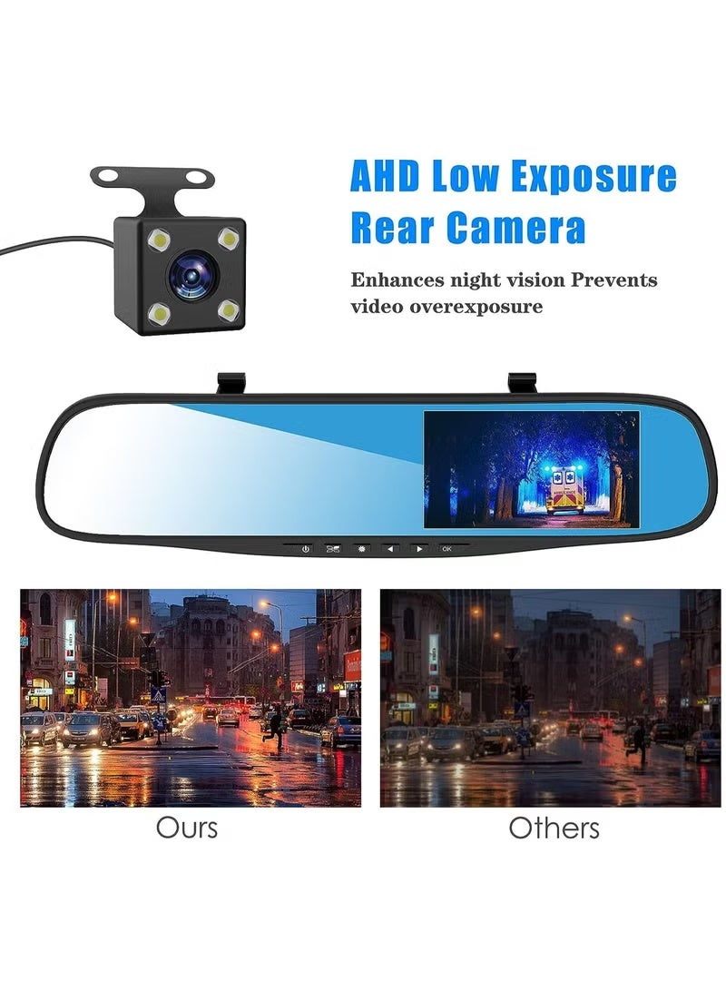 Hamzone Dash Cams for Cars Front and Rear, Dual Lens HD 1080P 4.3in Car DVR Rearview Mirror Camera Dash Cam Video Recorder  - Image 2