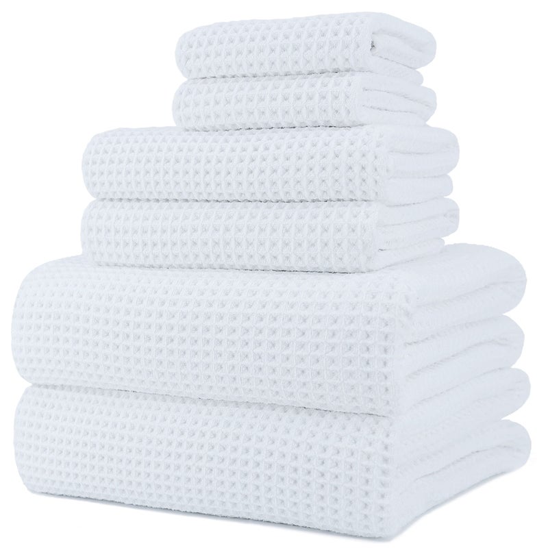 POLYTE 430 GSM Microfiber Quick Dry Lint Free Oversize Bath Towel Set, 6 Piece (Waffle Weave) - Image 1