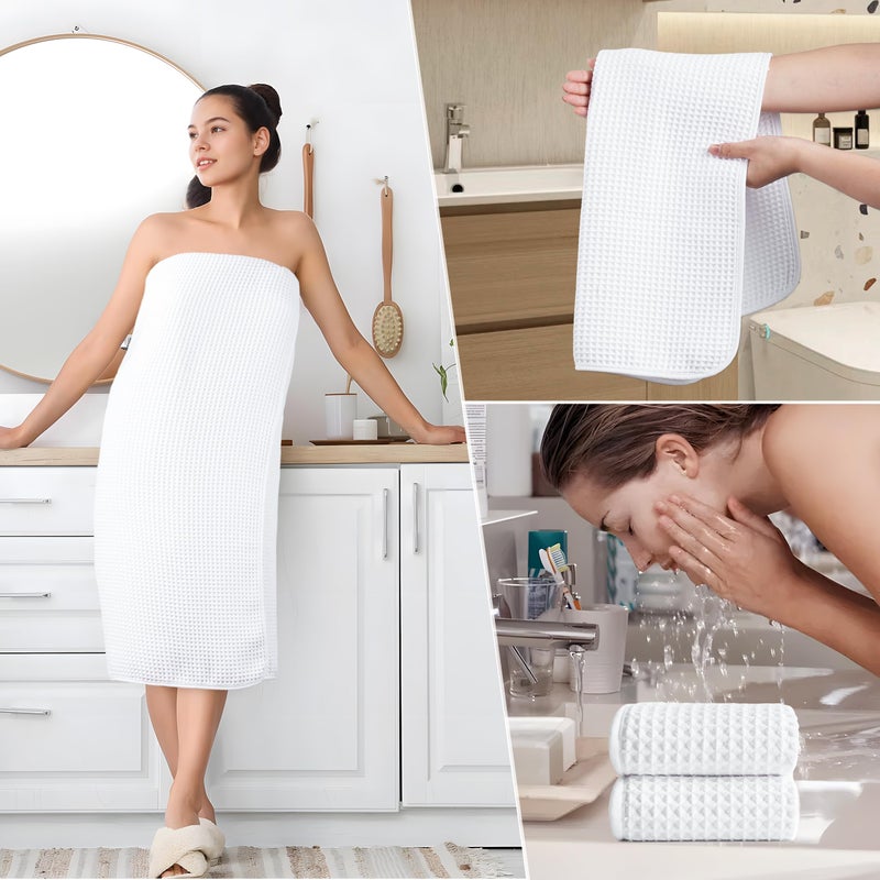 POLYTE 430 GSM Microfiber Quick Dry Lint Free Oversize Bath Towel Set, 6 Piece (Waffle Weave) - Image 5