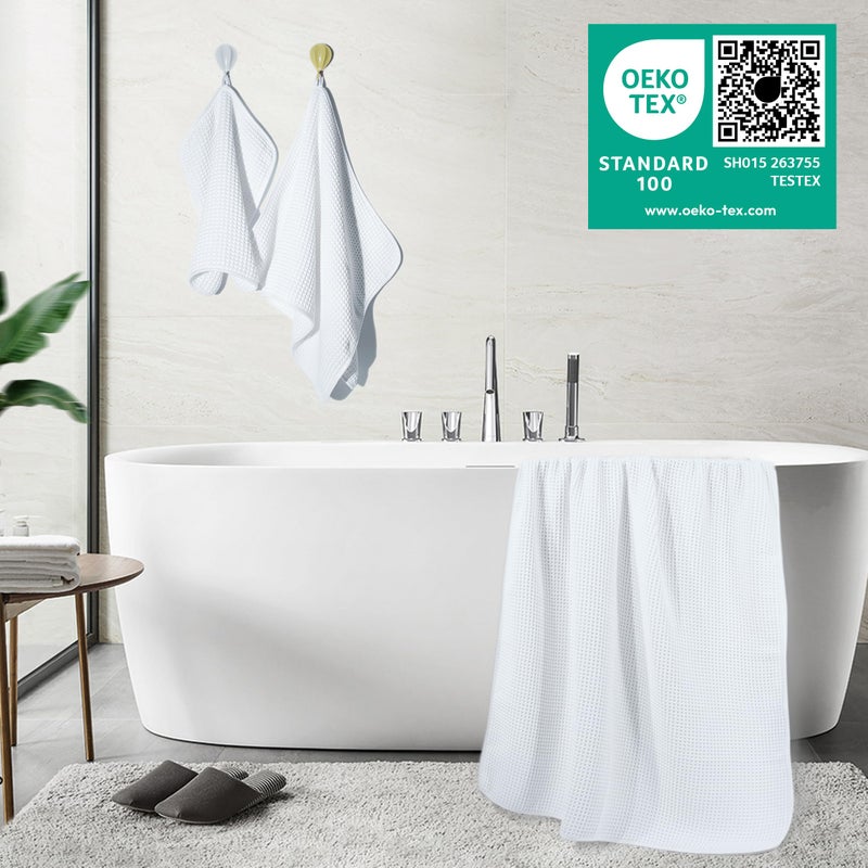 POLYTE 430 GSM Microfiber Quick Dry Lint Free Oversize Bath Towel Set, 6 Piece (Waffle Weave) - Image 4