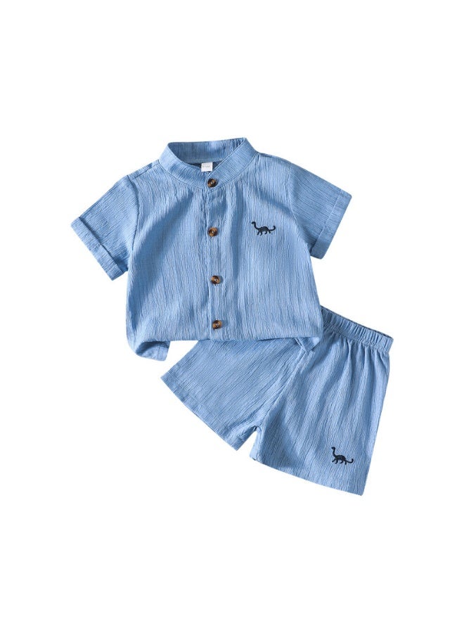 DOOKOO Toddler Baby Boys Summer Outfits Dinosaur Embroidery Button Closure Short Sleeves T-Shirt Elastic Casual Shorts Set 2 Piece Clothes - Image 2