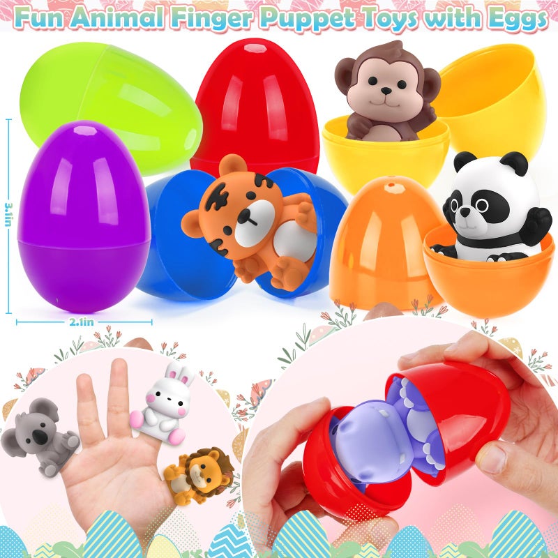 Aigybobo Easter Eggs with Animal Finger Puppets for Easter Eggs Hunt, Prefilled Easter Eggs with Toys Inside for Kids Toddlers, Easter Basket Stuffers Fillers, Easter Gifts Party Favors Classroom Supplies - Image 5