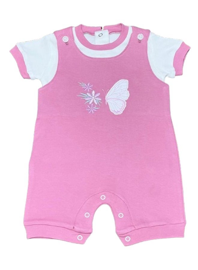 Baby Romper Set, 2 Pcs – T-Shirt & Romper, Butterfly/Flower Embroidery - Image 1