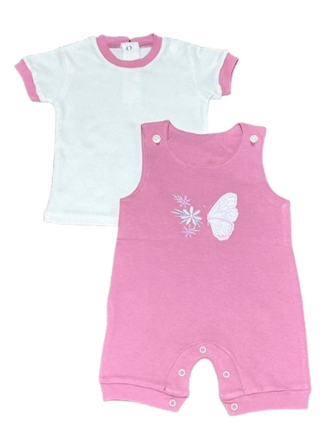 Baby Romper Set, 2 Pcs – T-Shirt & Romper, Butterfly/Flower Embroidery - Image 2