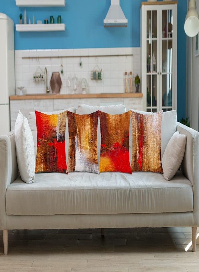 okaxscm Vintage Abstract Red and Brown Messy Rust Painting Decorative Throw Pillow Cover Cushion Case for Fashion Housewarming Gifts, Home Sofa Bed Couch Impressionist Graffiti Decor 18 x18 Inch Set of 4 - Image 2