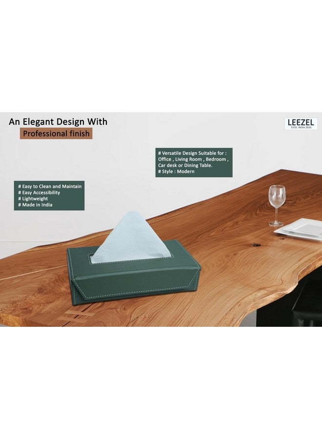 LEEZEL Tissue Box Holder - Tissue Holder - Car Tissue Box Holder - Tissue Dispenser for Bathroom - Leather Tissue Box - Napkin Box (Complementary- 2 Ply 100 Pulls Facial Tissue) (Mint) - Image 4