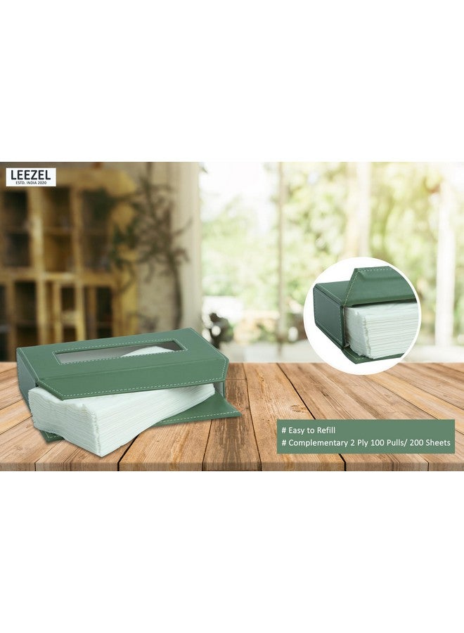 LEEZEL Tissue Box Holder - Tissue Holder - Car Tissue Box Holder - Tissue Dispenser for Bathroom - Leather Tissue Box - Napkin Box (Complementary- 2 Ply 100 Pulls Facial Tissue) (Mint) - Image 3