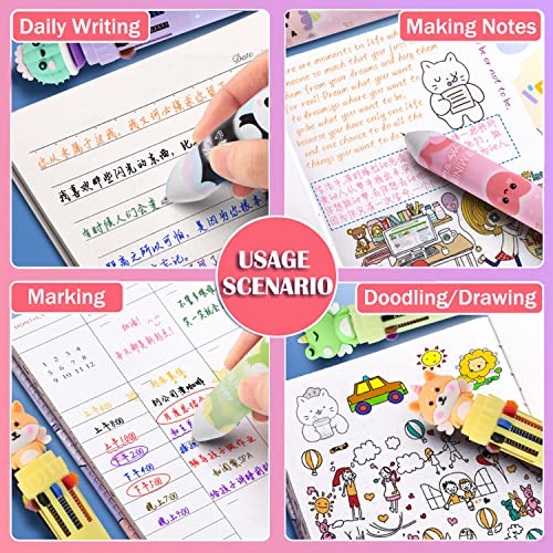 YOYTOO Multicolor Ballpoint Pen 0.7 mm, 10-in-1 Colored Pens Fine Point Retractable Cute Cartoon Animal Ballpoint Pens for Back to School Office Supplies Students Kids Gifts, 6 Pack - Image 5