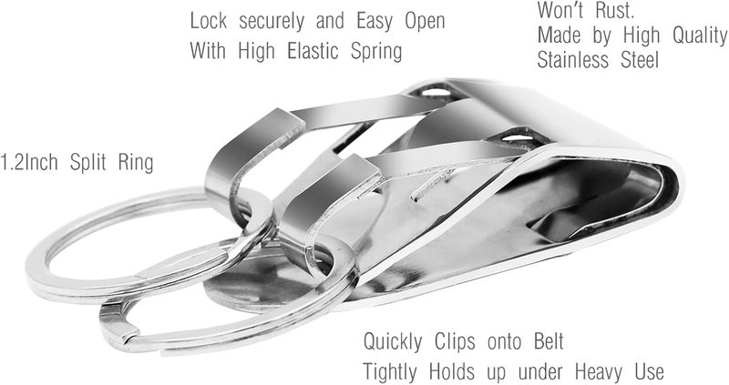 Belt Keychain Clip: Stainless Steel Sliver 4-Pack Heavy-Duty Double-Locking Arm - Detachable Quick Release Holder for Law Enforcement, Office Workers, Outdoor Enthusiasts - Image 4