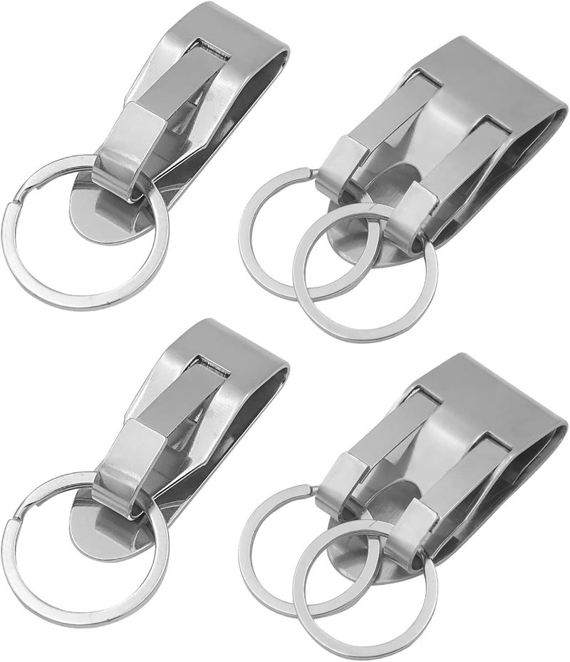 Belt Keychain Clip: Stainless Steel Sliver 4-Pack Heavy-Duty Double-Locking Arm - Detachable Quick Release Holder for Law Enforcement, Office Workers, Outdoor Enthusiasts - Image 1