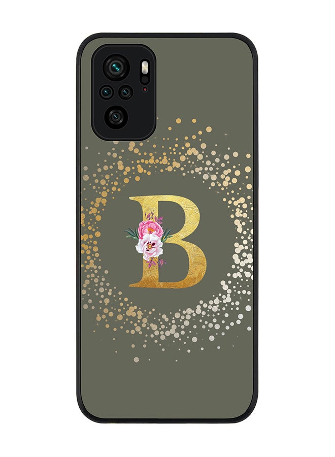 Stylizedd Rugged Black edge case for Xiaomi Poco M5s Slim fit Soft Case Flexible Rubber Edges Anti Drop TPU Thin Cover - Custom Monogram Initial Letter Floral Pattern Alphabet - B (Olive Green )  - Image 1