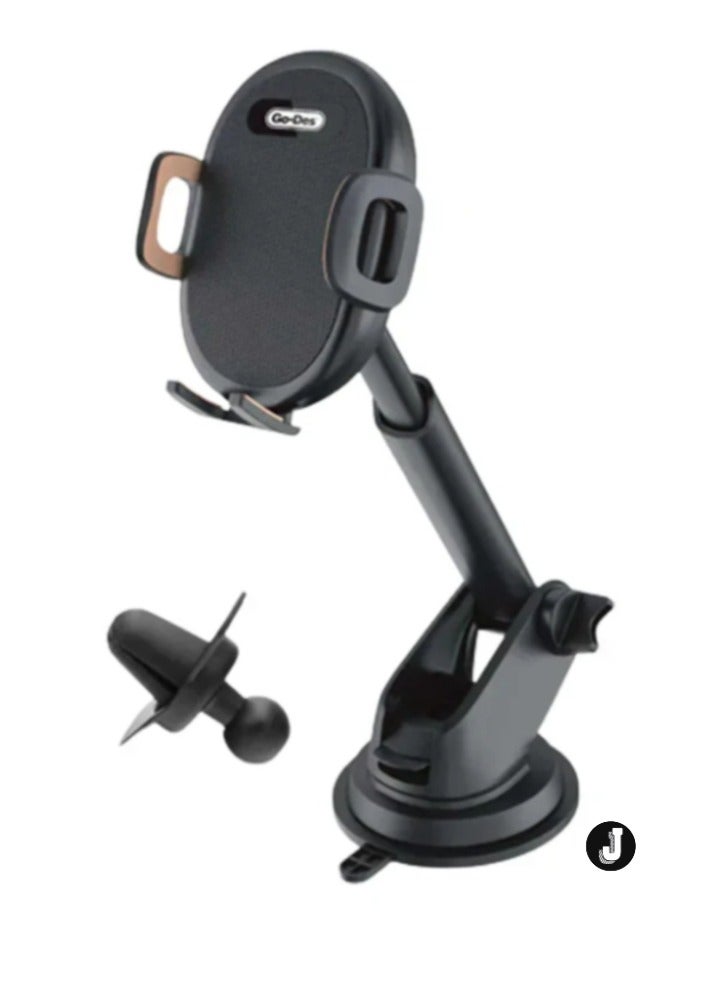 JAJEEK 2-in-1 Mini Foldable Car Mount Mobile Phone Holder – Auto-Tightening Kickstand for Dashboard & Desk Use - Image 1