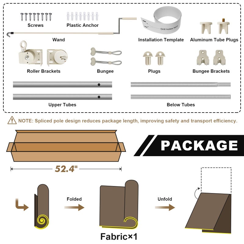 Artpuch Outdoor Roller Shade 8' W x 8' H, Sesame Exterior Cordless Patio Shades Roll Up Blinds with Spliced Pole Design, (2 Poles, One-Piece Fabric) - Image 4