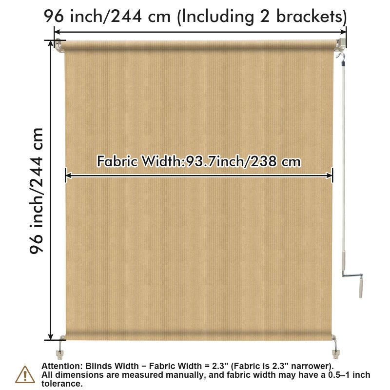 Artpuch Outdoor Roller Shade 8' W x 8' H, Sesame Exterior Cordless Patio Shades Roll Up Blinds with Spliced Pole Design, (2 Poles, One-Piece Fabric) - Image 5