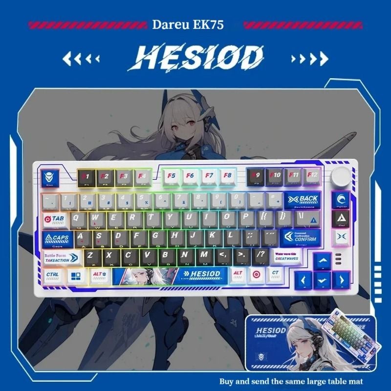 Dareu Ek75 Wireless Tri-Mode Gasket Gaming Keyboard, Hot-Swappable Rgb, Multifunction Knob, Sky V3 Switch, Blue - Image 1