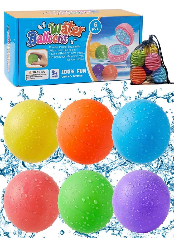 Cozycharm Reusable Water Balloons 6 Pcs, Quick-Fill Summer Water Toys for Pool Parties & Outdoor Beach Backyard Games, Durable Splash Balls for Kids - Image 1