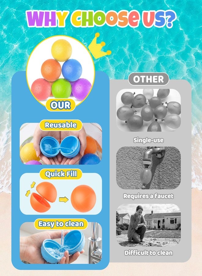 Cozycharm Reusable Water Balloons 6 Pcs, Quick-Fill Summer Water Toys for Pool Parties & Outdoor Beach Backyard Games, Durable Splash Balls for Kids - Image 2