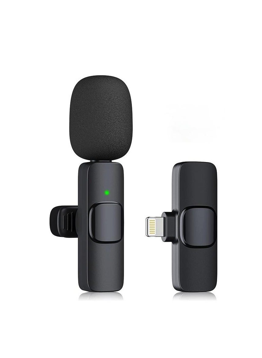 Portable wireless microphone, plug-and-play, with two mini microphones, operating at 2.4GHZ, featuring automatic synchronization and noise reduction, suitable for USB-C devices and iPhones, as well as Android