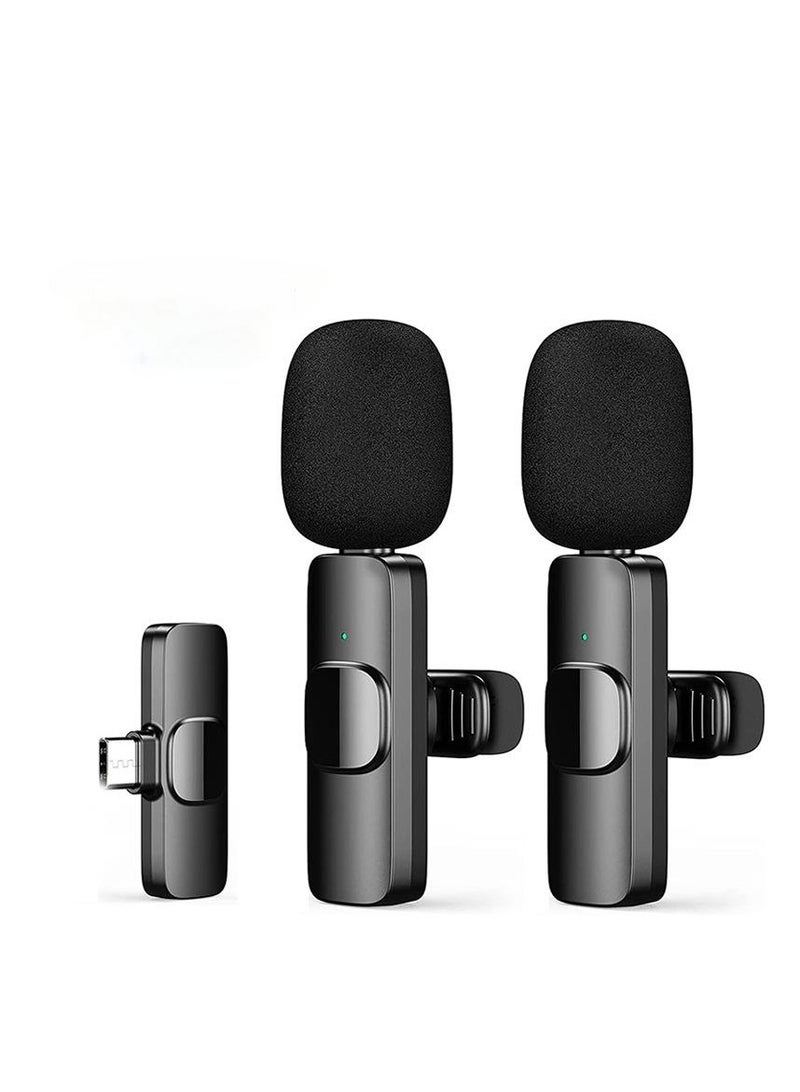 Portable wireless microphone, plug-and-play, with two mini microphones, operating at 2.4GHZ, featuring automatic synchronization and noise reduction, suitable for USB-C devices and iPhones, as well as Android  - Image 3
