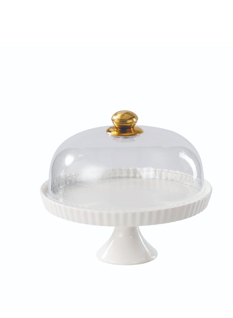 Shallow Elegant Porcelain 27cm White Cake Plate with Plastic Lid - Image 2