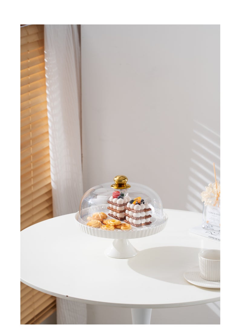 Shallow Elegant Porcelain 27cm White Cake Plate with Plastic Lid - Image 3